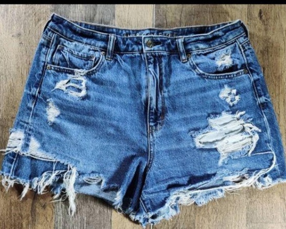 AE American Eagle Distressed Destroyed Denim Mom Shorts Womens Size 14 B…